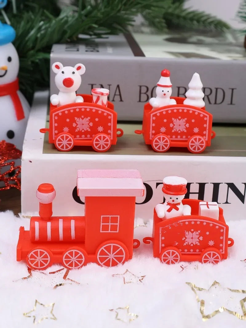 Wooden Train Christmas Ornaments Santa Cake Decoration Merry Christmas Navidad New Year Party Table Decoration Kids Gifts Toys