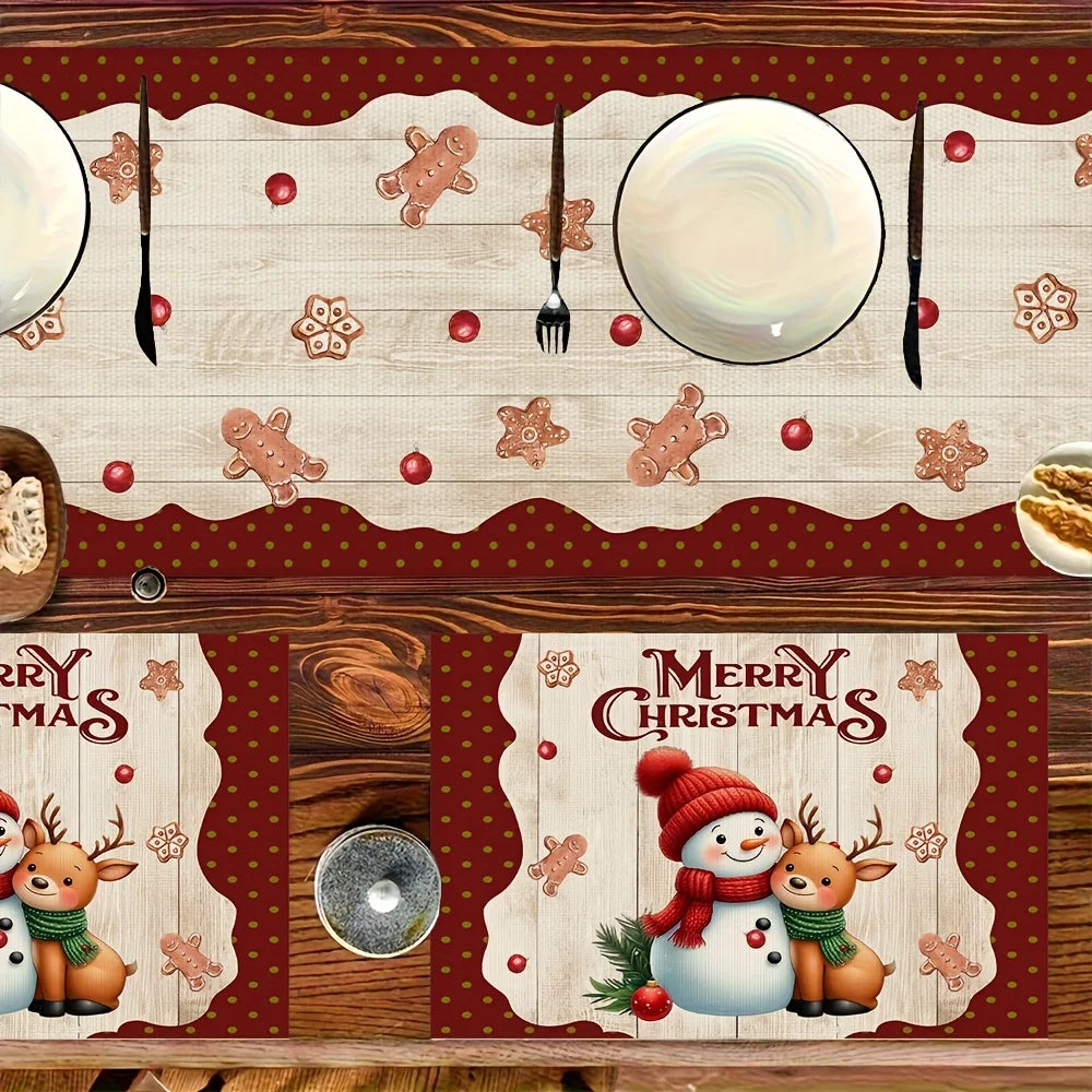 JIT Christmas Snowman Deer Printed Table Runner 2D Flat Print Festive Home Decor Christmas Dining Table Decoration Cute Charming