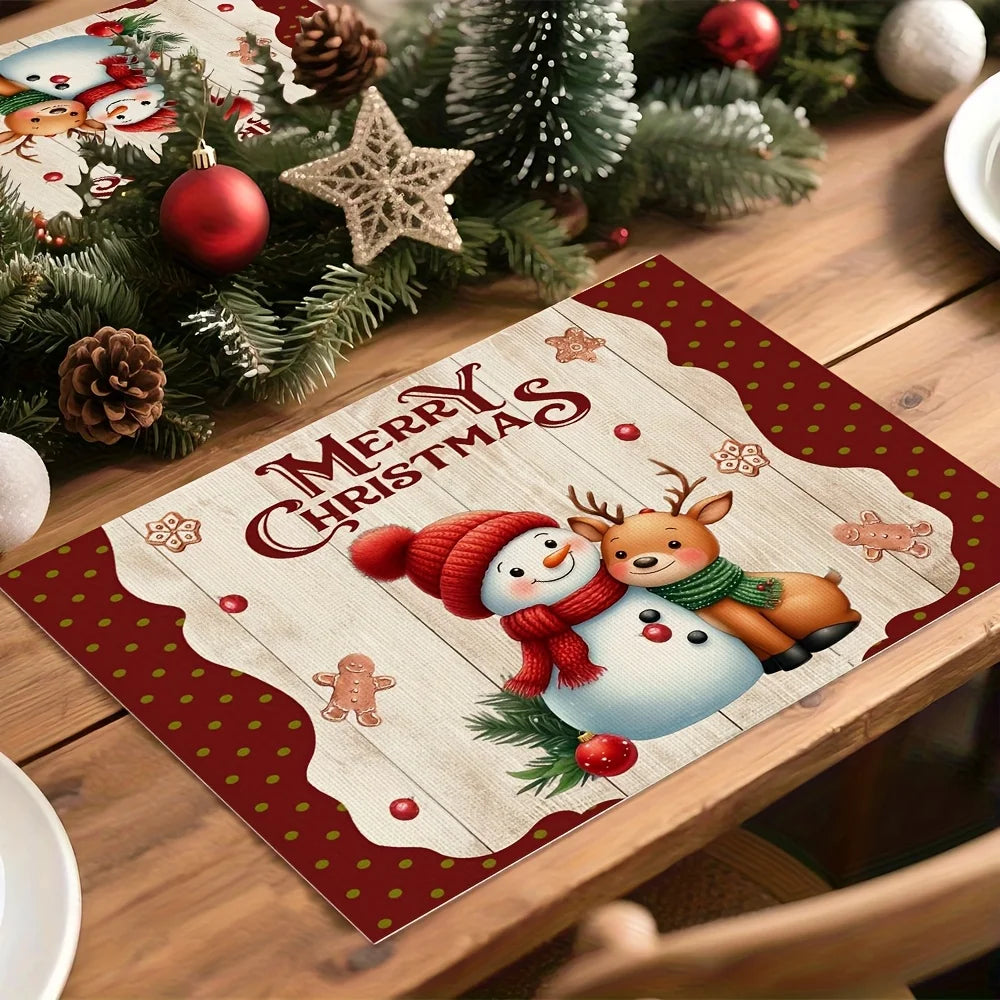 JIT Christmas Snowman Deer Printed Table Runner 2D Flat Print Festive Home Decor Christmas Dining Table Decoration Cute Charming