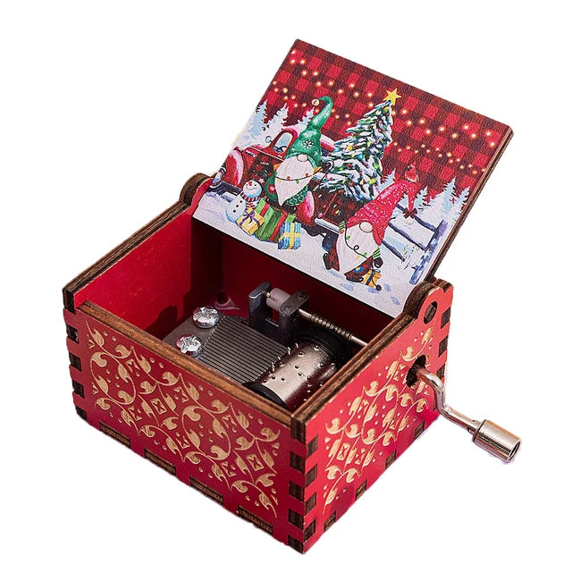 Merry Christmas Wooden Music Box Hand Cranked Movement Christmas Gifts for Children Birthday Present  Home Office Decoration
