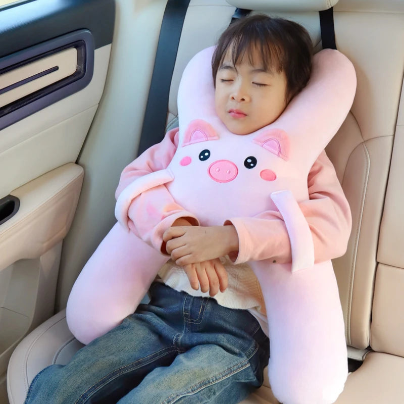 Prevent Leaning Head Back Seat Sleeping Comfort During Long Distance Travel Kids Car Neck Pillow with Seat Belt Safety Sleep Aid