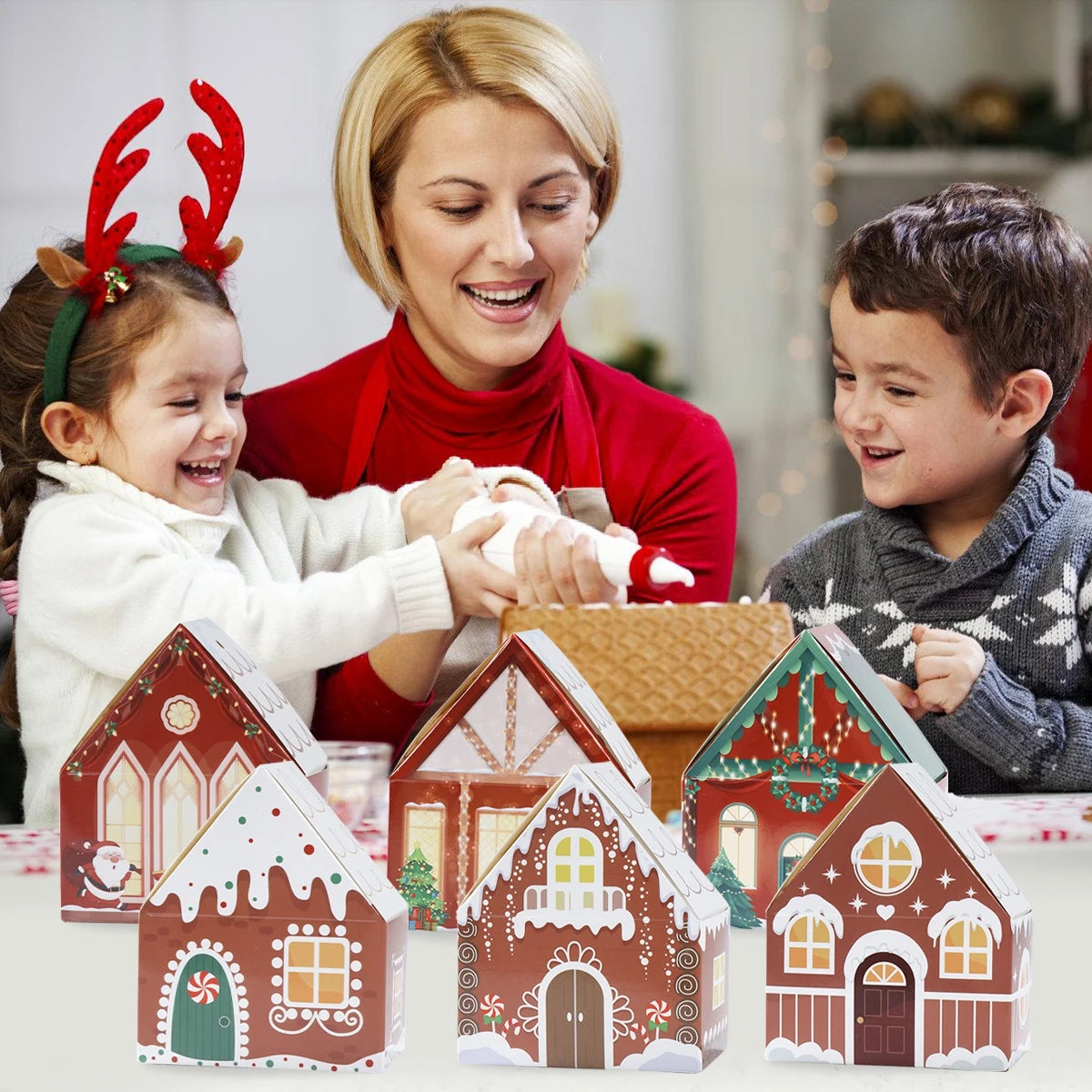 Christmas Gingerbread House Candy Box Merry Christmas Decoration For Home 2024 New Year Gift Cookie Packaging Box Xmas Ornament