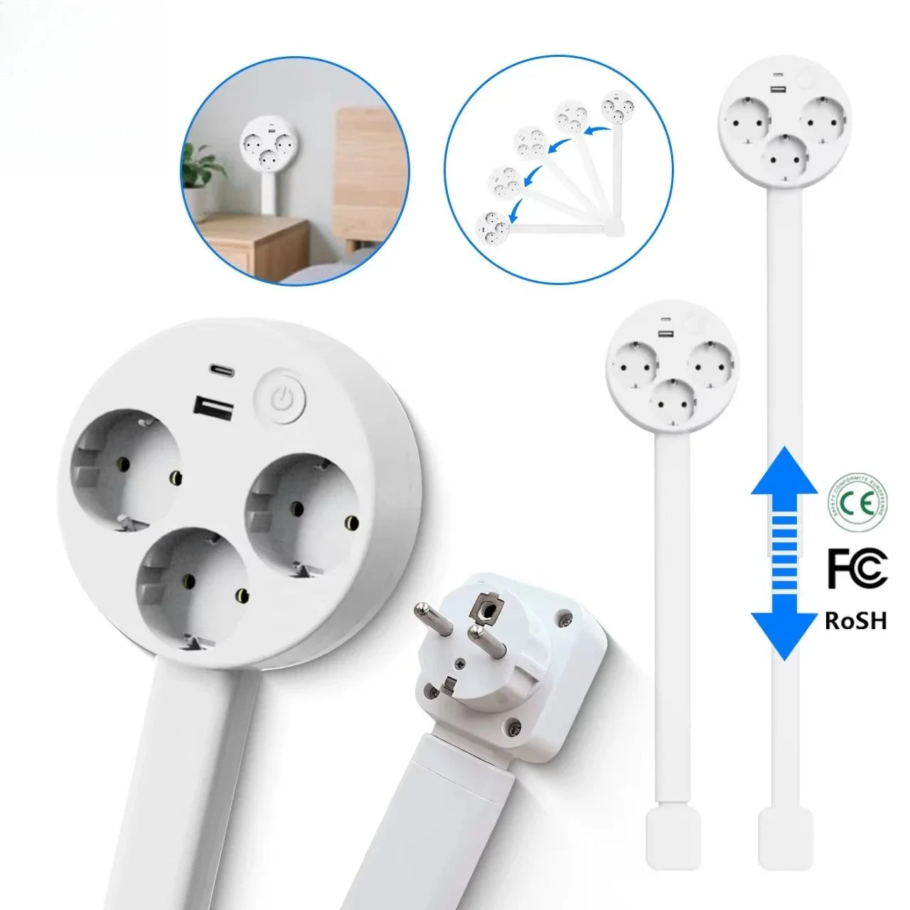 Electrical Outlet Extender Plug Wall Outlet Extender Extendable Wall Socket Rotatable Folding Portable Power Socket