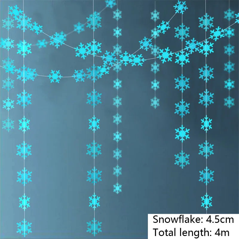 4M Silver Gold Snowflake Garlands for Christmas Tree Hanging Decor Winter Wonderland Party Fake Snow Decoration Paper Streamers