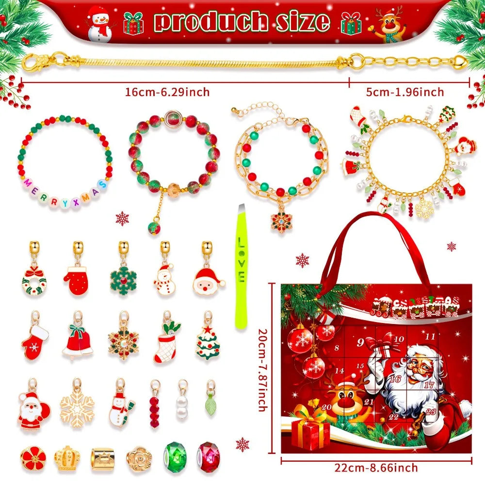 New Christmas Advent Calendar 24 Days Countdown Bracelet Blind Box DIY Christmas Decoration Hand Jewelry Surprise Blind Box Gift