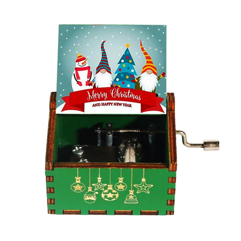 Merry Christmas Wooden Music Box Hand Cranked Movement Christmas Gifts for Children Birthday Present  Home Office Decoration