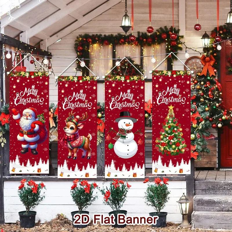 4pcs Christmas Hanging Flag Oranment Christmas Decorations for Home 2025 Xmas Hanging Pendant Navidad Noel Gifts New Year 2026