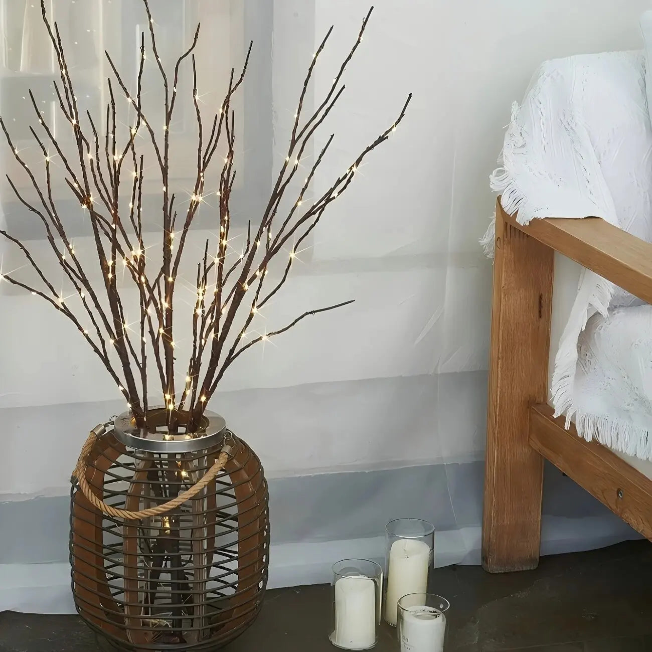 1pc 74cm/29.13in 50LED Brown Artificial Branches Lights,Indoor Battery Powered Decoration Light For Home,Restaurant,Coffee,Store