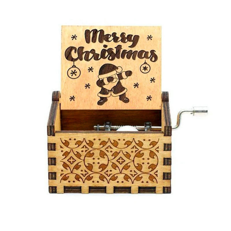 Merry Christmas Wooden Music Box Hand Cranked Movement Christmas Gifts for Children Birthday Present  Home Office Decoration