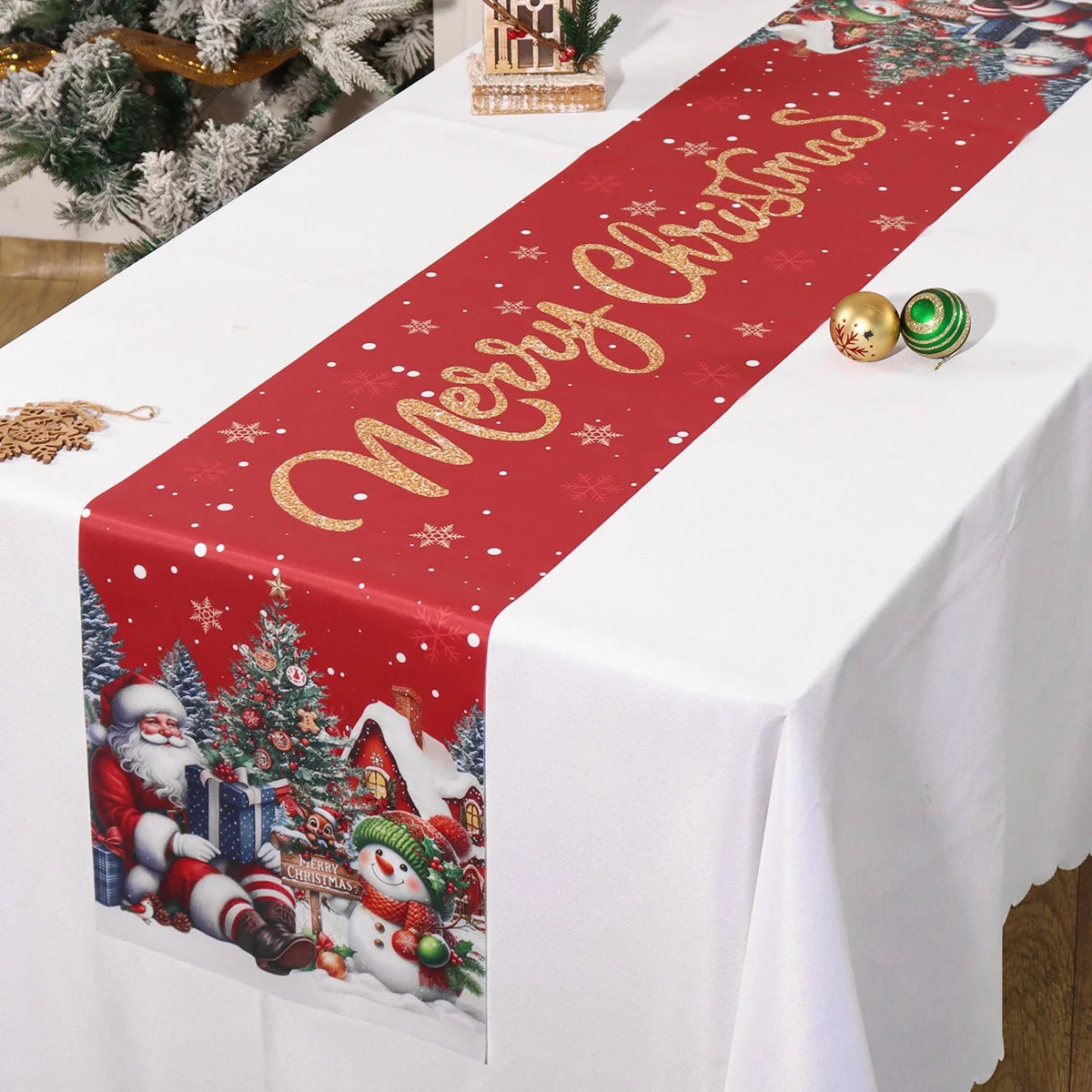 Red Christmas Santa Snowman Table Runner Christmas Decorations for Home 2025 Xmas Table Decor Navidad Noel New Year 2026 Gifts