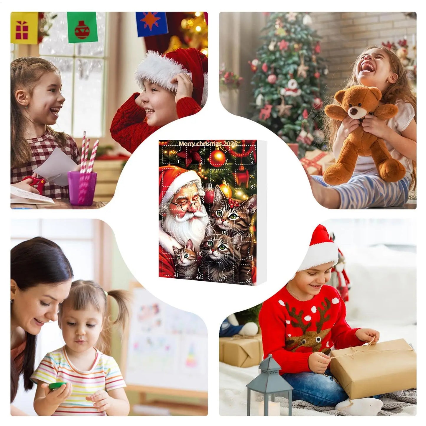 24 Piece Cat Christmas Advent Calendar Set - 2D Acrylic Cute Kitten Ornaments for Tree, Window, Wall, Door, Car Rearview Mirror