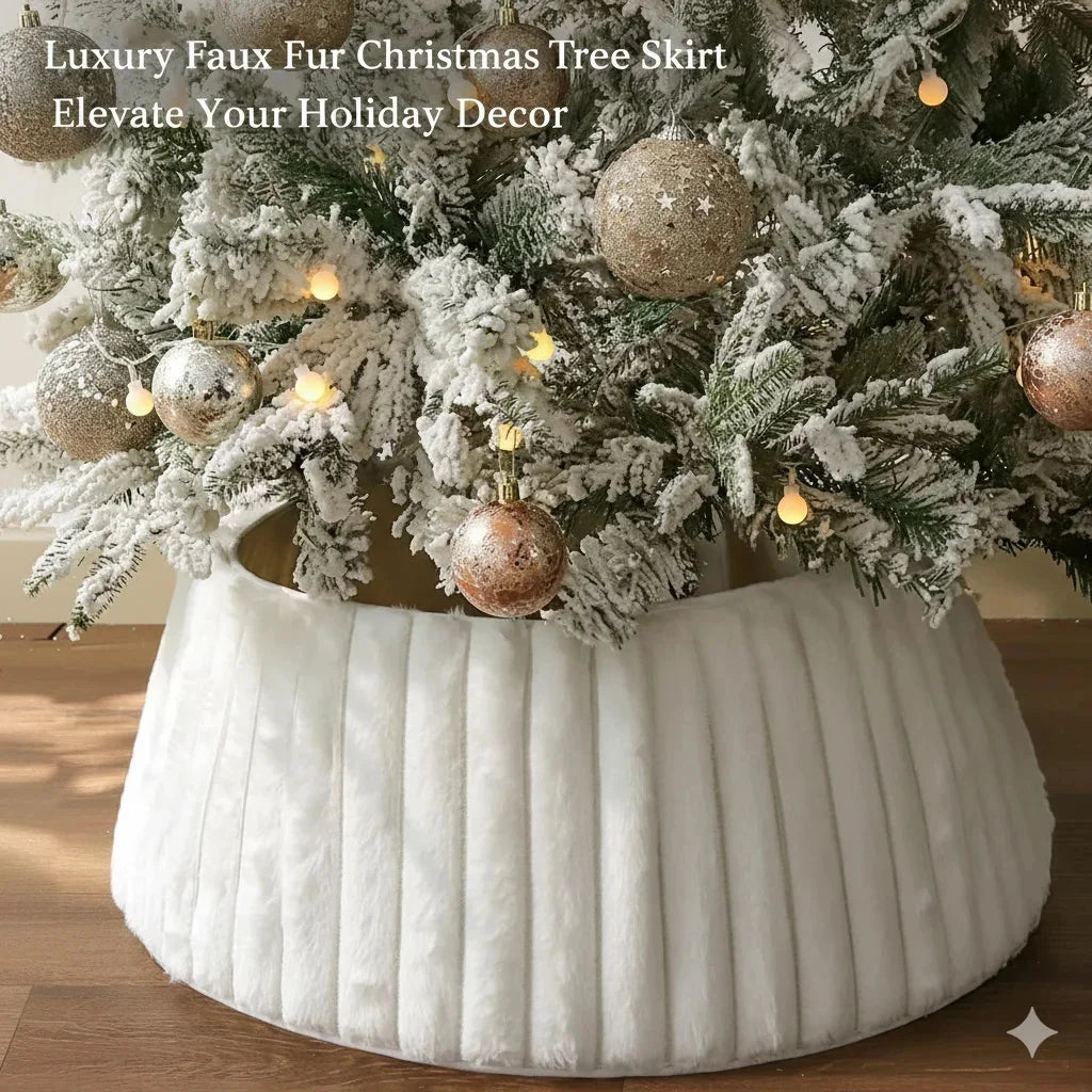 Modern Plush Vertical Christmas Tree Skirt White Furry Tree Bottom Cover Decorations for Winter Holiday Festival Ornament