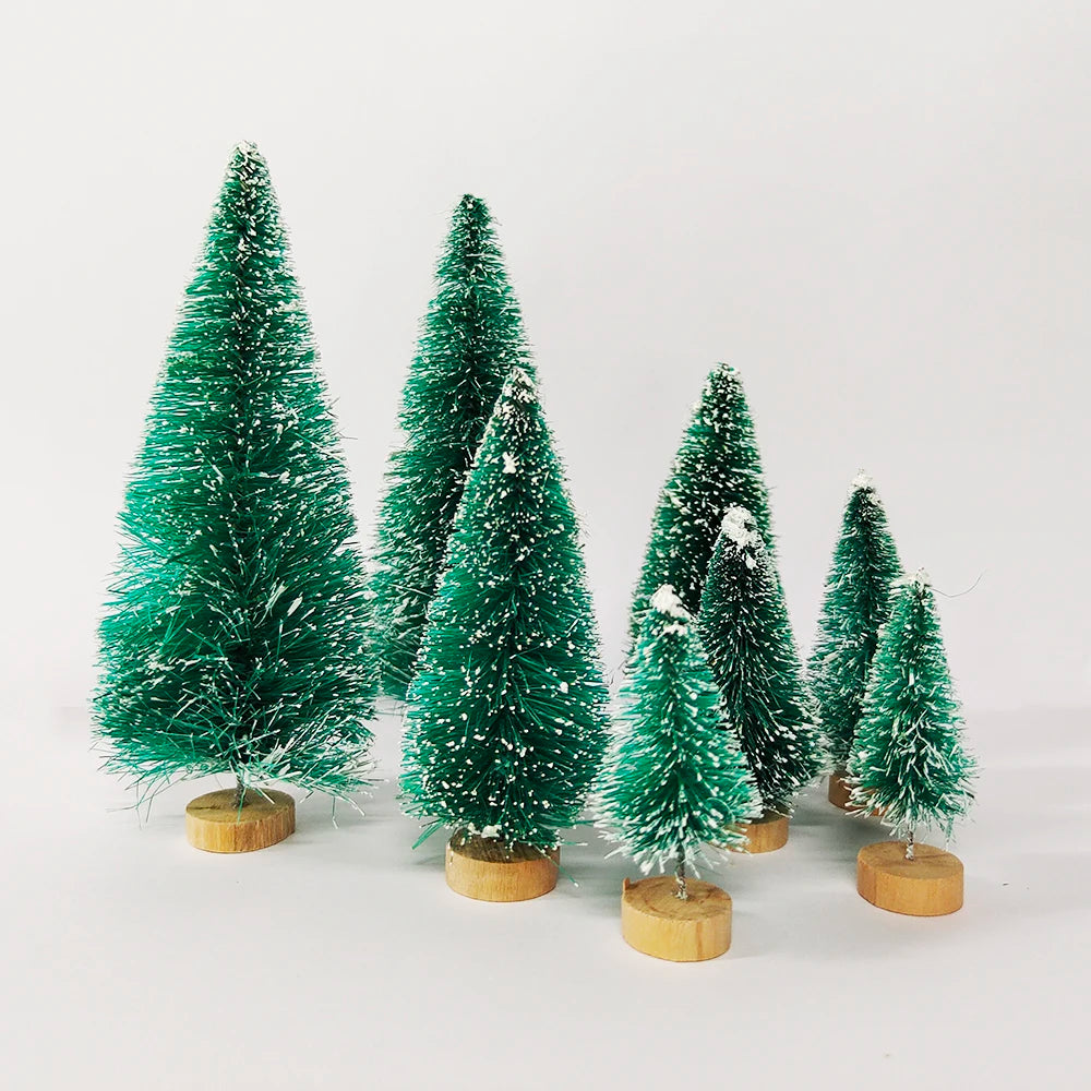 5/8pcs Mini Christmas Trees Small Artificial Christmas Tree Ornament Cedar Pine Sisal Tabletop Merry Christmas Party Decoration