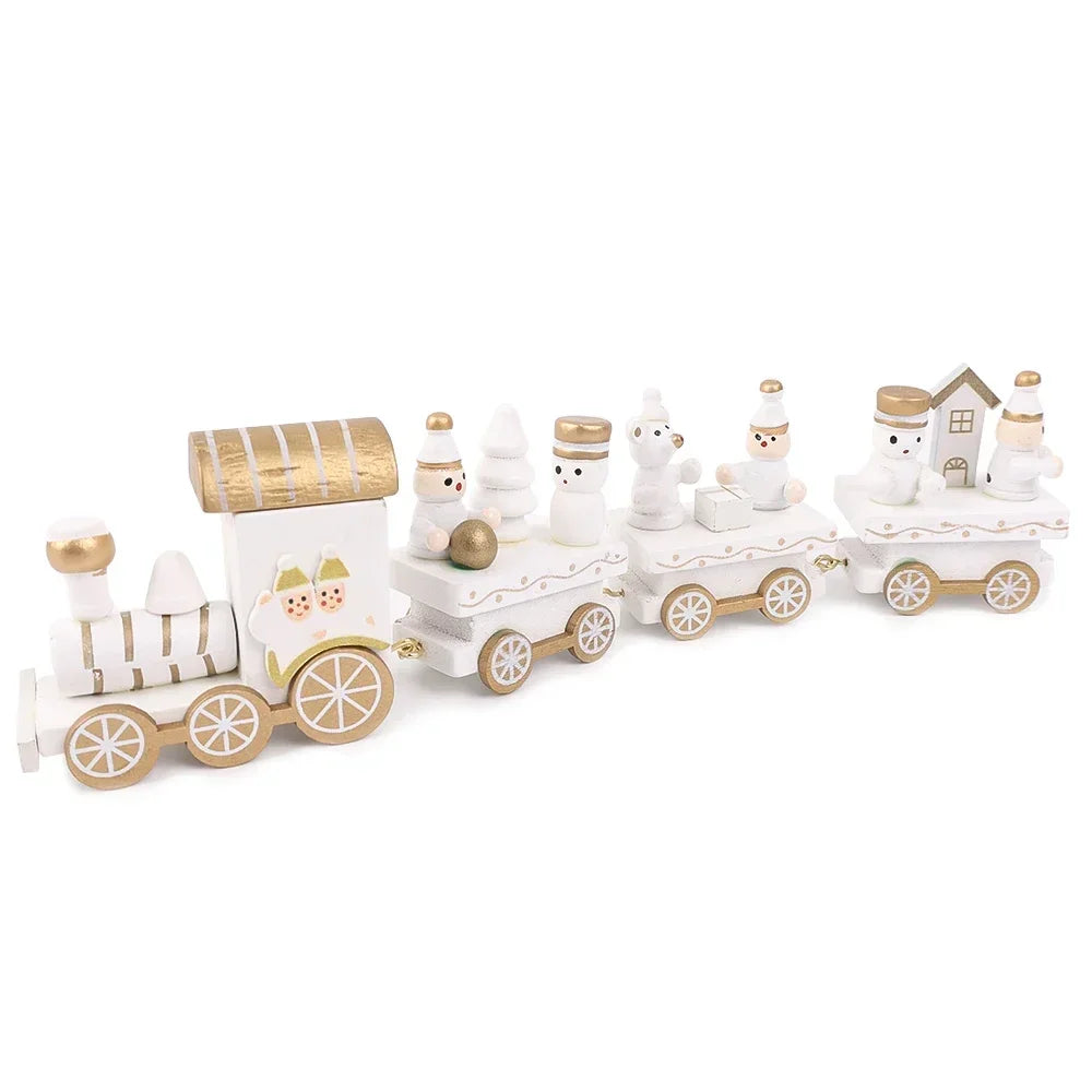 Wooden Train Christmas Ornaments Santa Cake Decoration Merry Christmas Navidad New Year Party Table Decoration Kids Gifts Toys