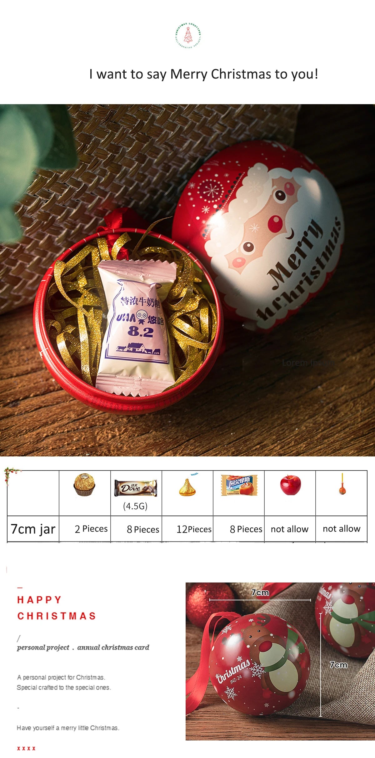 Christmas Round Ball Box Tinplate Candy Box Christmas Tree Decorations Candy Jar Xmas Tree Hanging Ball Candy Cans Kids Gift