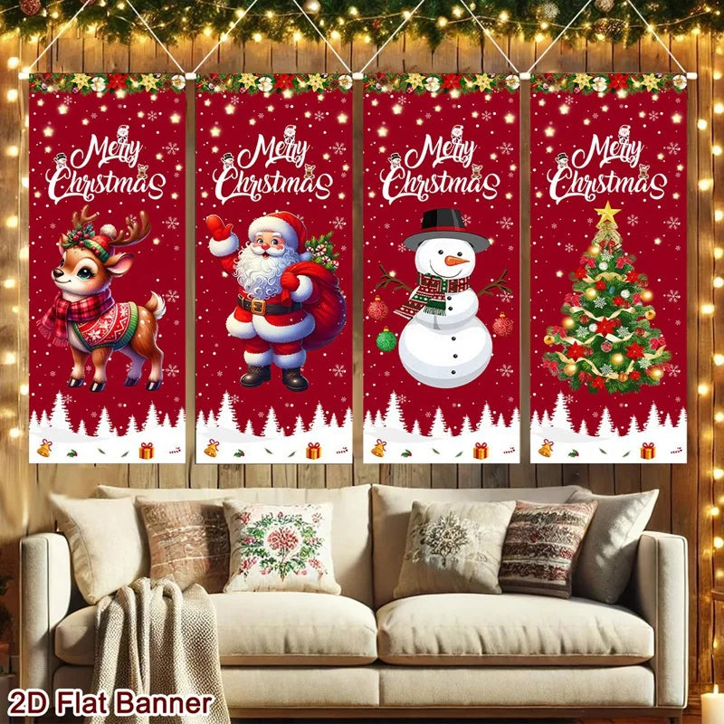 4pcs Christmas Hanging Flag Oranment Christmas Decorations for Home 2025 Xmas Hanging Pendant Navidad Noel Gifts New Year 2026
