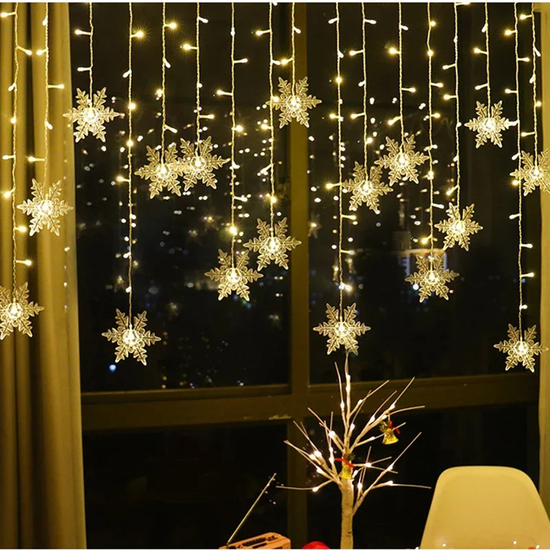 New Year LED Snowflake Curtain String Lights Indoor Halloween Light Wedding Home Party Xmas Lamps Eave Christmas Decoration