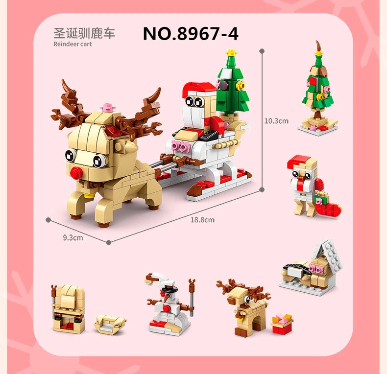 6 In 1 Upgraded Christmas Series Building Blocks Set With Light Creative Winter Village House DIY Bricks Toys For Kids Xmas Gift
