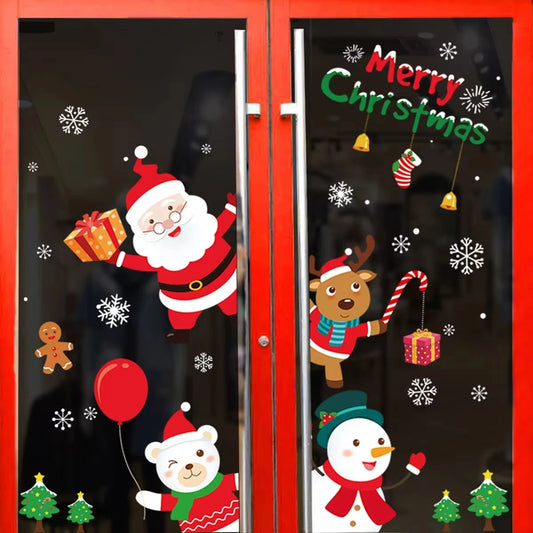 Christmas Wall Window Stickers Christmas Decoration For Home 2024 Merry Christmas Ornaments Xmas Navidad Happy New Year 2025