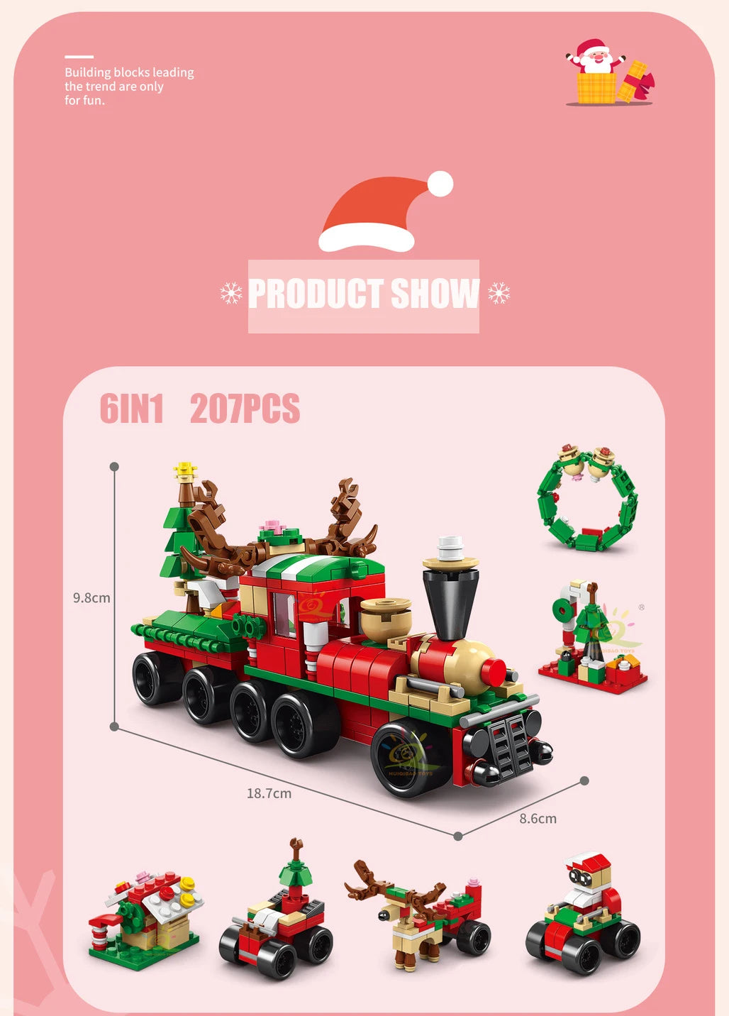 HUIQIBAO 6IN1 Christmas Elk Deer Santa Claus Building Blocks City Snow House Xmas Tree Bricks Set Toys for Children Kids Gift