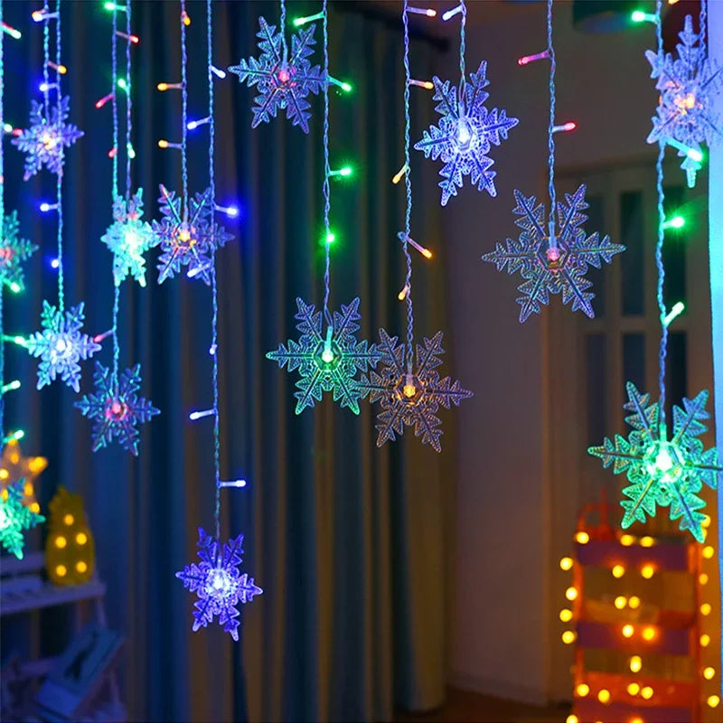 New Year LED Snowflake Curtain String Lights Indoor Halloween Light Wedding Home Party Xmas Lamps Eave Christmas Decoration
