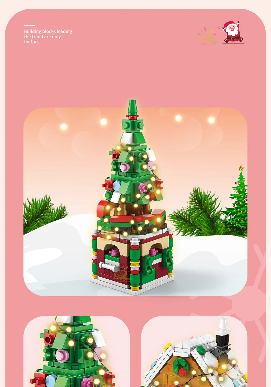 HUIQIBAO 6IN1 Christmas Elk Deer Santa Claus Building Blocks City Snow House Xmas Tree Bricks Set Toys for Children Kids Gift