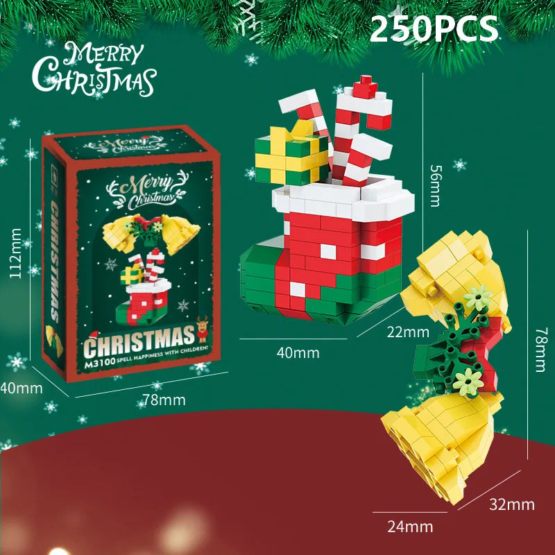 Christmas Gifts Micro Building Block DIY Domino Game Santa Claus Reindeer Holiday Puzzle Assembling Bricks Table Decoration Toys