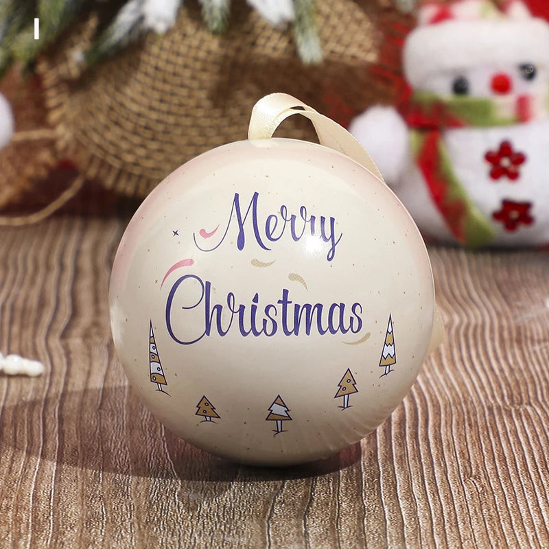 Christmas Round Ball Box Tinplate Candy Box Christmas Tree Decorations Candy Jar Xmas Tree Hanging Ball Candy Cans Kids Gift