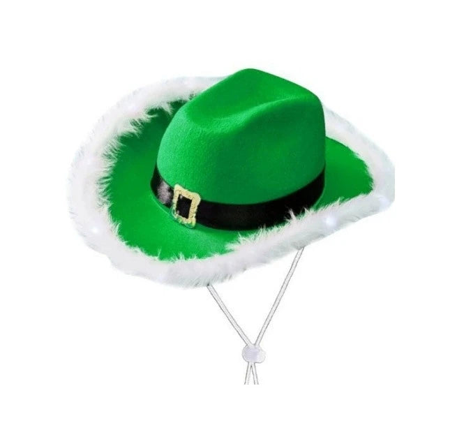 Fashion Santa Claus Party Christmas Luminous Cowboy Hat Western Red Felt Hats Wide Brim Cowgirl Hat Jazz Hat for Women Men