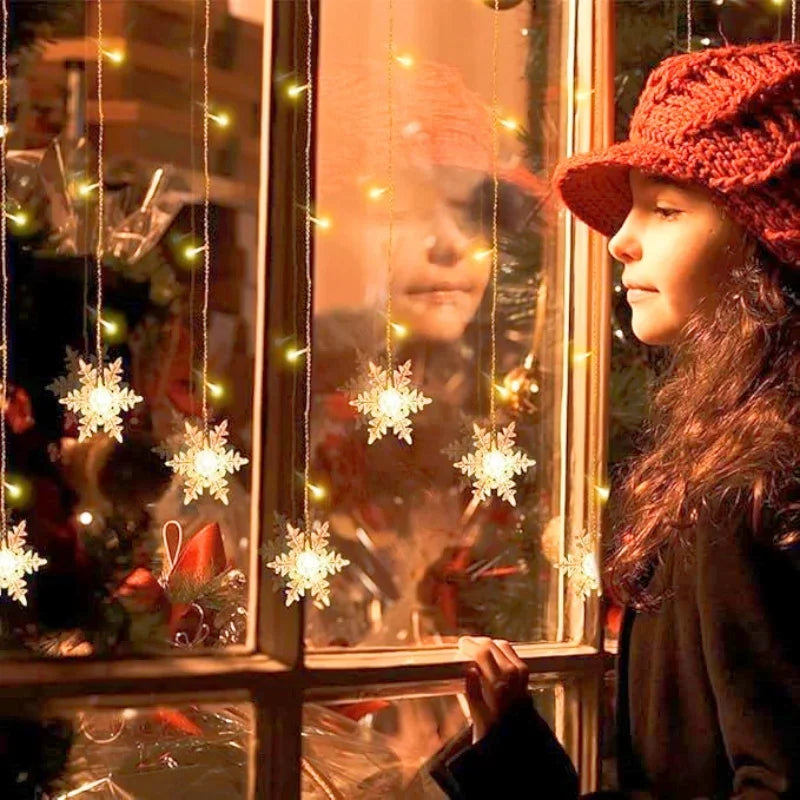 New Year LED Snowflake Curtain String Lights Indoor Halloween Light Wedding Home Party Xmas Lamps Eave Christmas Decoration
