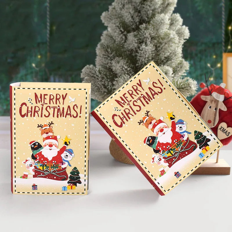3/6pcs Merry Christmas Candy Gift Boxes Magic Book Santa Claus Gift Packing Box Bag Navidad New Year Xmas Party Decoration 2024