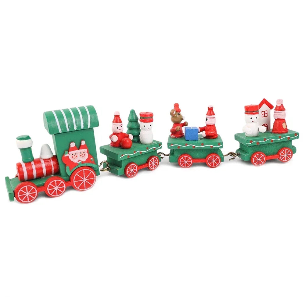 Wooden Train Christmas Ornaments Santa Cake Decoration Merry Christmas Navidad New Year Party Table Decoration Kids Gifts Toys