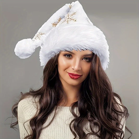 White snowflake Christmas hat, Christmas decoration, fuzzy golden embroidered Christmas hat, Christmas festival costume,gift bag