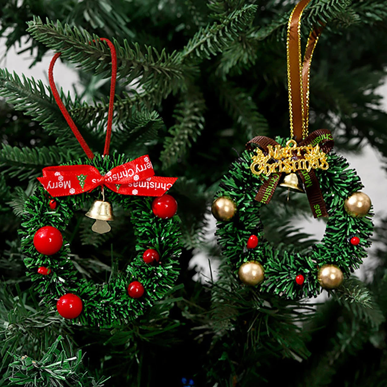 Christmas Tree Decorations Three-dimensional Ornaments Bells Atmosphere Window Display Hanging Decoration Mini Christmas Wreaths