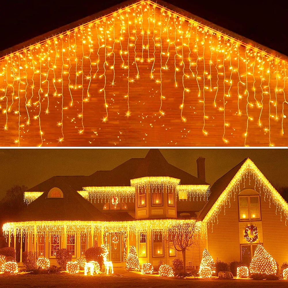 Led Icicle String Lights 4m Street Garland On The House 8 Modes Christmas Lights Outdoor For New Year Christmas Decoration