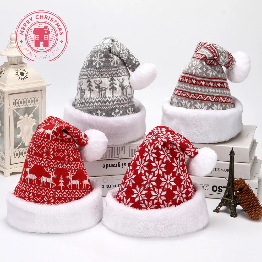 2025 New Snow Deer Knitted Woollen Christmas Hat 30*40cm Adult Children's Winter Hat Decoration Christmas Atmosphere Layout