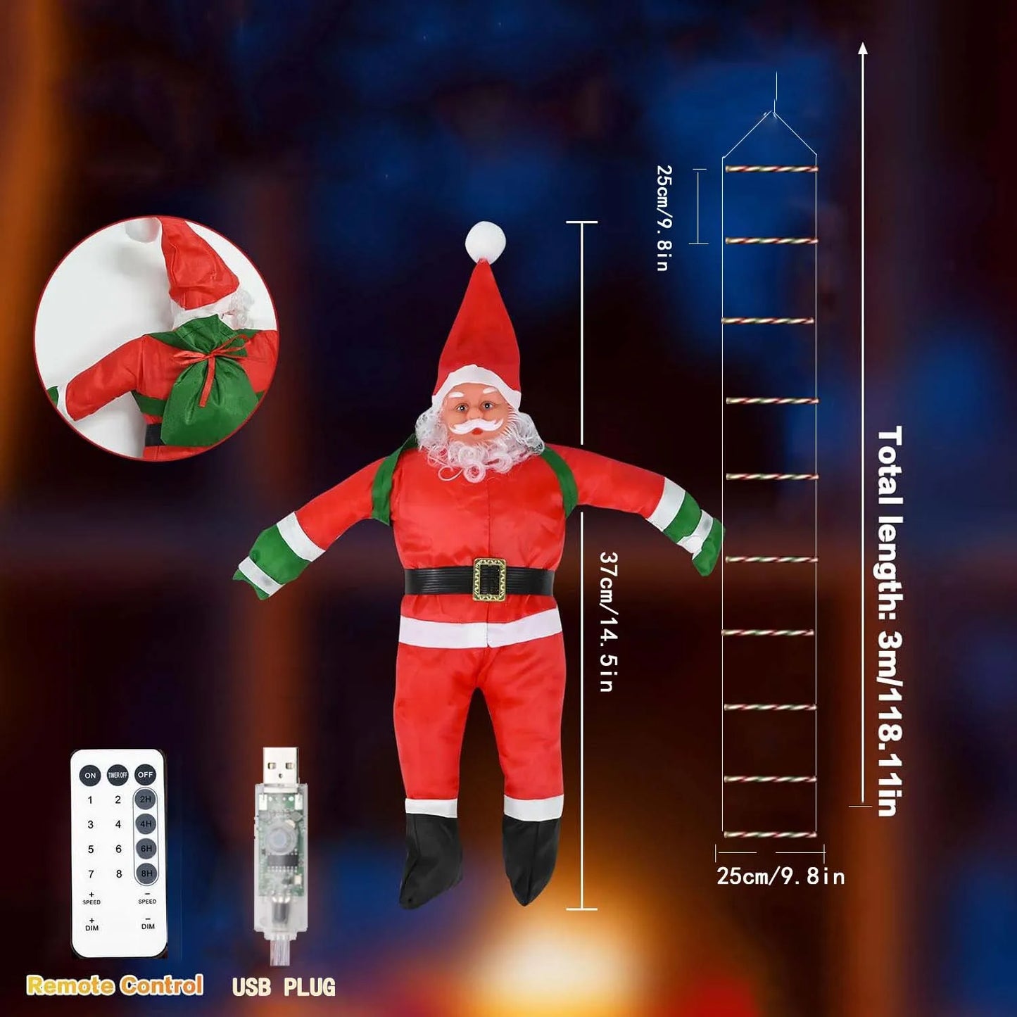 3M Santa Claus Climbing Ladder LED Hanging Light Christmas tree Ornament home garden outdoor christmas decorations navidad 2025