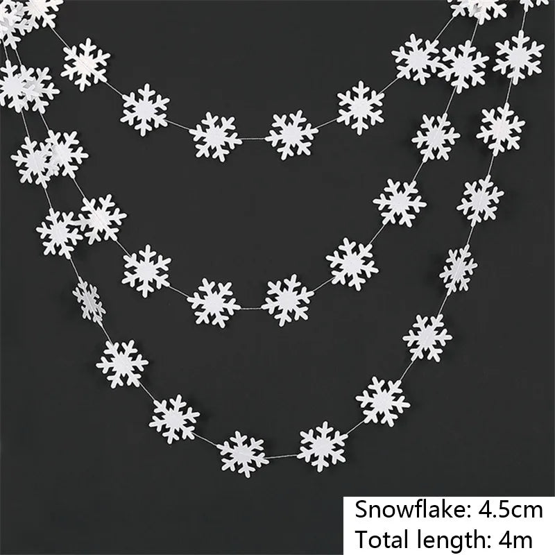 4M Silver Gold Snowflake Garlands for Christmas Tree Hanging Decor Winter Wonderland Party Fake Snow Decoration Paper Streamers