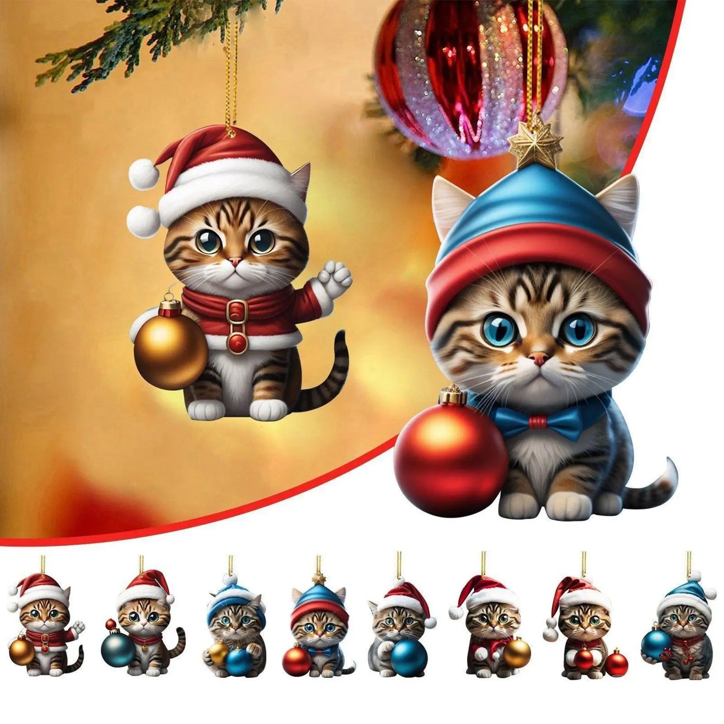 24 Piece Cat Christmas Advent Calendar Set - 2D Acrylic Cute Kitten Ornaments for Tree, Window, Wall, Door, Car Rearview Mirror