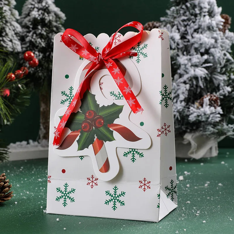 5pcs Christmas Paper Bags Creative Bow Snowflake Accompanying Candy Gift Bags Creative Cute Christmas Gift Bags