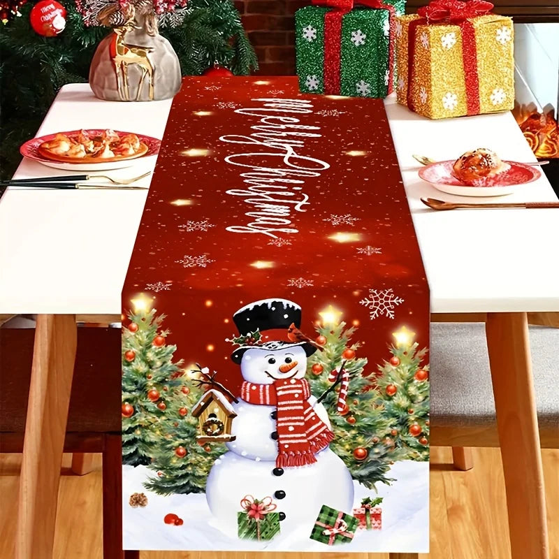 Christmas Decorations Merry Christmas Tree Snowman Table Runner Dining Table Decor Reusable Winter Snowflake Table Runners