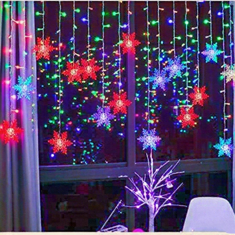 New Year LED Snowflake Curtain String Lights Indoor Halloween Light Wedding Home Party Xmas Lamps Eave Christmas Decoration