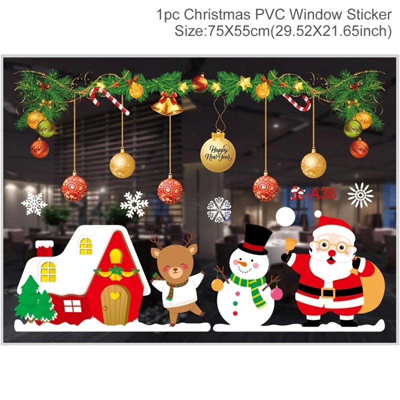 Christmas Wall Window Stickers Christmas Decoration For Home 2024 Merry Christmas Ornaments Xmas Navidad Happy New Year 2025