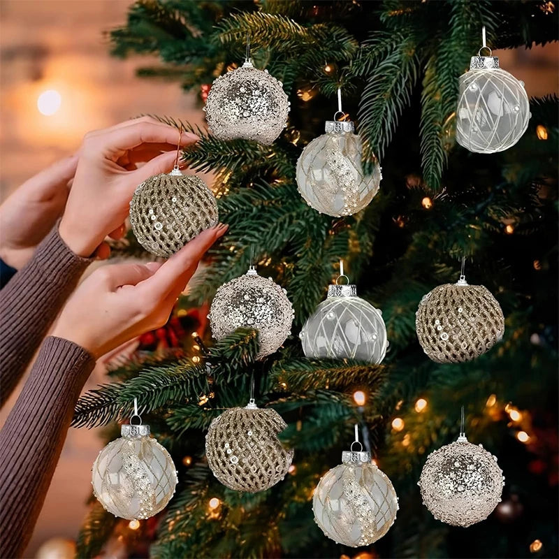 9Pcs 6cm Gold Christmas Ball Decor Suit Shatterproof Flash Hanging Balls for Xmas Tree Decoration Home Party New Year Gifts
