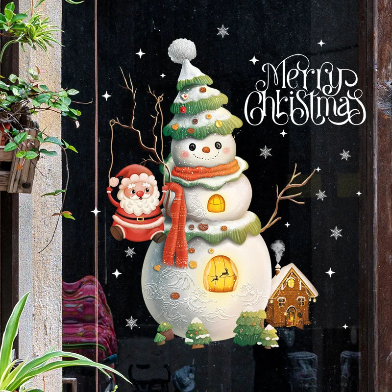 2024 New Christmas Decoration Window Stickers Santa Christmas Tree Window Glass Decal Poster New Year 2025 Decoration Stickers