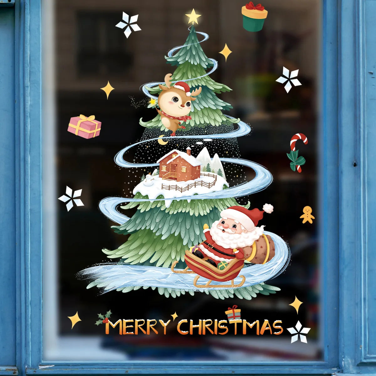 2024 New Christmas Decoration Window Stickers Santa Christmas Tree Window Glass Decal Poster New Year 2025 Decoration Stickers
