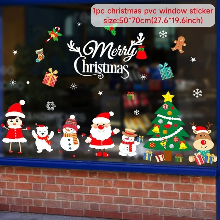 Christmas Wall Window Stickers Christmas Decoration For Home 2024 Merry Christmas Ornaments Xmas Navidad Happy New Year 2025
