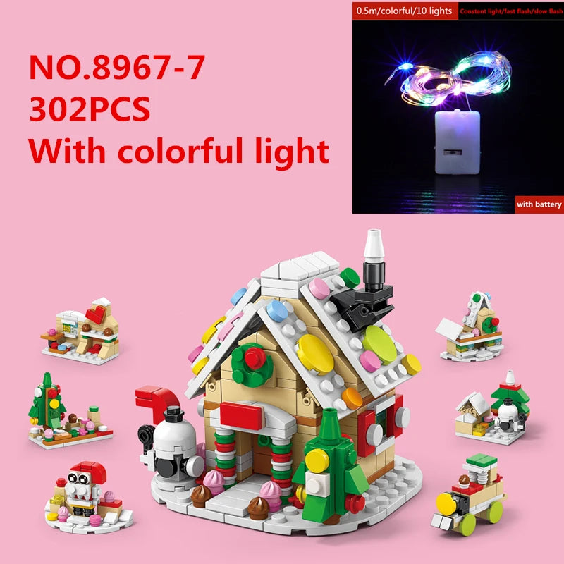 6 In 1 Upgraded Christmas Series Building Blocks Set With Light Creative Winter Village House DIY Bricks Toys For Kids Xmas Gift