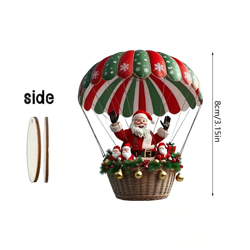 10/20Pcs Christmas Wooden Hot Air Balloon Santa Claus 2D Flat Wooden Pendant Christmas Tree Decoration Holiday Gift Decor