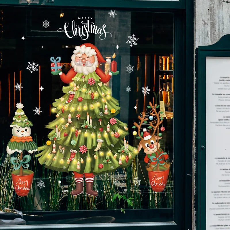 2024 New Christmas Decoration Window Stickers Santa Christmas Tree Window Glass Decal Poster New Year 2025 Decoration Stickers